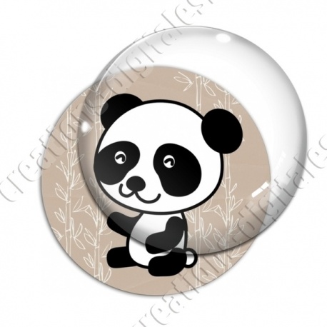 Image digitale - Panda assis de côté  - fond bambou marron