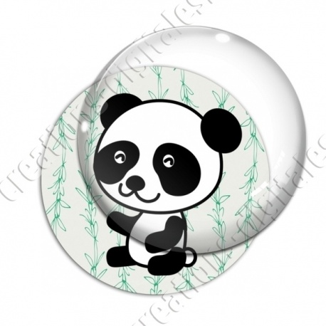 Image digitale - Panda assis de côté  - fond bambou vert