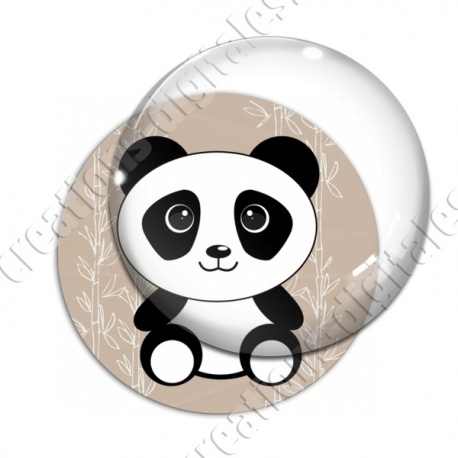 Image digitale - Panda assis de côté  - fond bambou marron