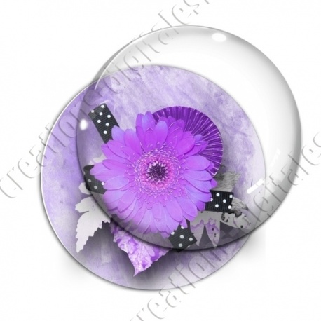 Image digitale - Montage fleur violet et ruban à pois