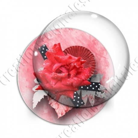 Image digitale - Montage fleur rouge et ruban à pois