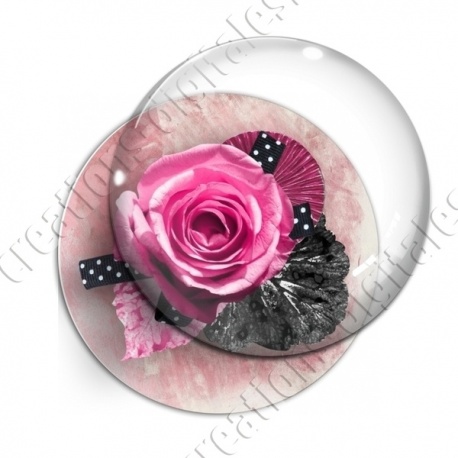 Image digitale - Montage fleur rose et ruban à pois