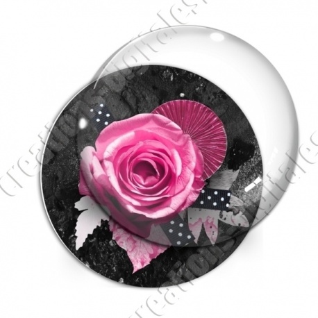 Image digitale - Montage fleur rose et ruban à pois