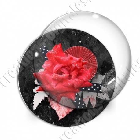 Image digitale - Montage fleur rouge et ruban à pois