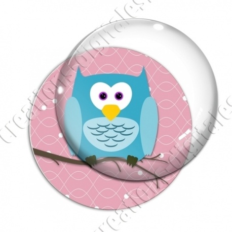 Image digitale - Hibou cyan sur fond rose