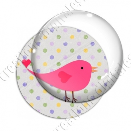 Image digitale - Oiseau rose sur fond à pois