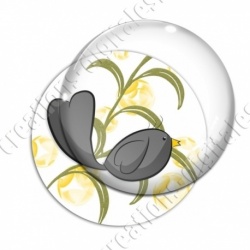 Image digitale - Oiseau gris fond feuille verte