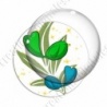 Image digitale - Oiseau vert et turquoise fond feuille verte