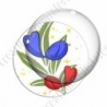 Image digitale - Oiseau bleu et rouge fond feuille verte