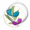 Image digitale - Oiseau turquoise et rose fond feuille verte